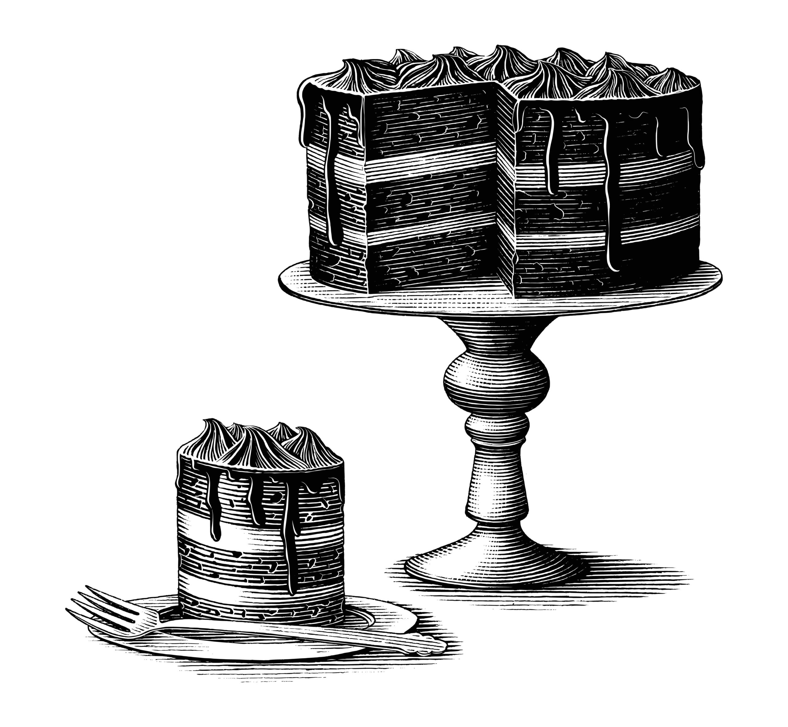 2FMKYF8 Brownie cake hand drawn vintage engraving style black and white clip art isolated on white background